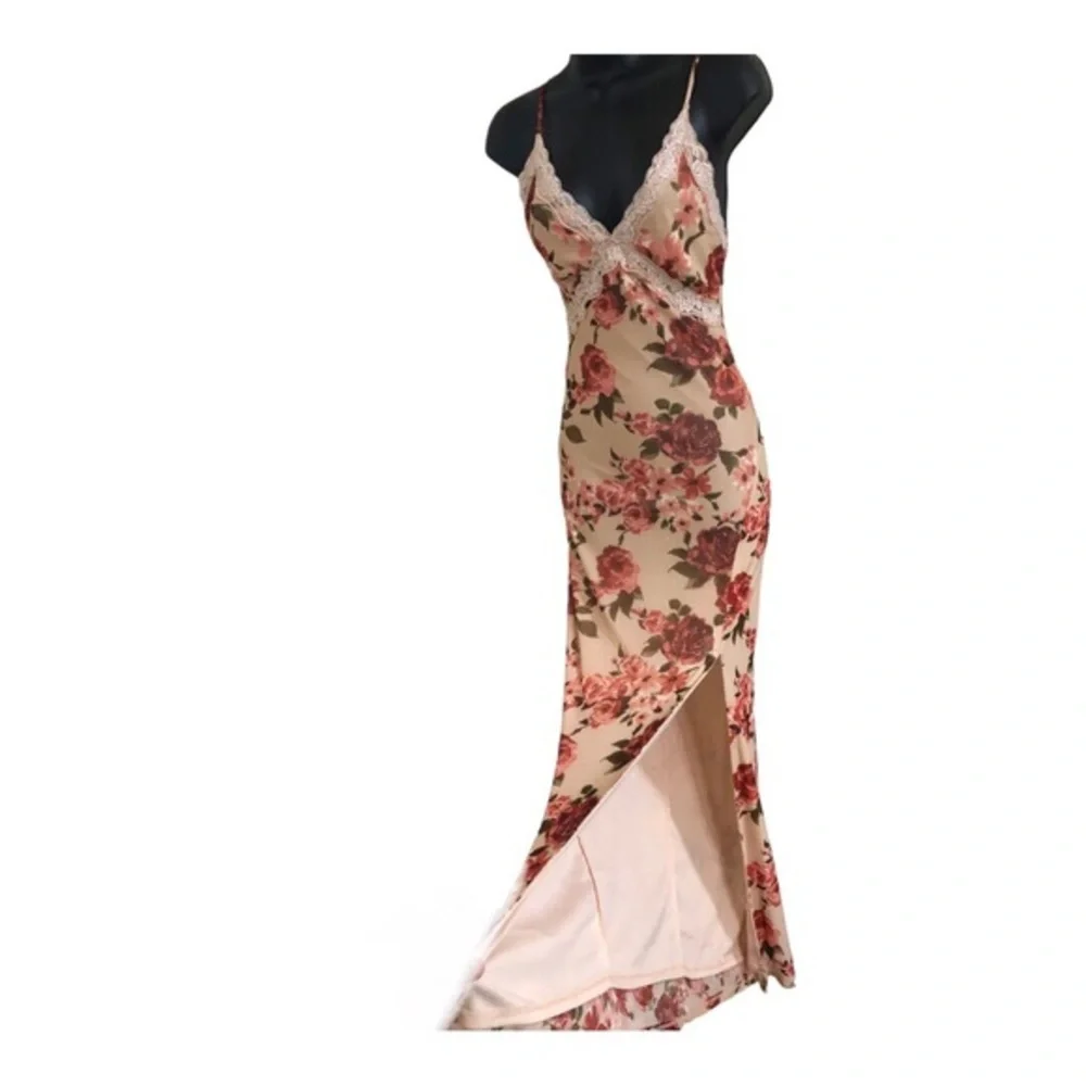 Jessica Simpson mesh red roses goth floral lace trim bodice maxi‎ slip dress